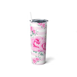 Skinny Tumbler, 20oz-Magenta Pink Floral-Pink Horizontal Stripes-White