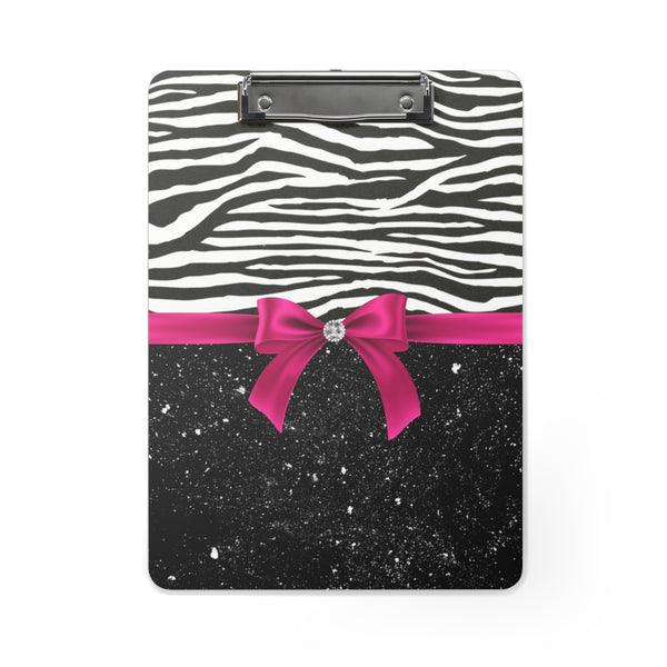 Clipboard-Glam Passion Pink Bow-Zebra-Black Glitter