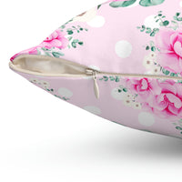 Square Pillow-Magenta Pink Floral-White Polka Dots-Pink