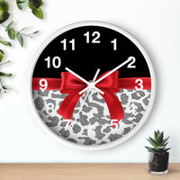 Wall Clock-Glam Red Bow-Grey Leopard-Black