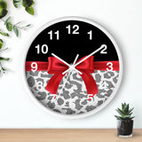 Wall Clock-Glam Red Bow-Grey Leopard-Black