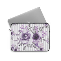 Laptop Sleeve-Soft Purple Floral-Purple Pinstripes-White