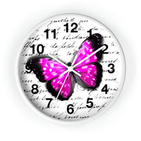 Wall Clock-Magenta Butterfly-Illegible Cursive-10"x10"in