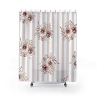 Shower Curtains-Neutral Browns-Floral Pinstripes