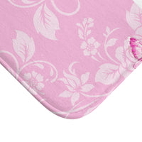 Bath Mat-Pink Butterfly Duo-White