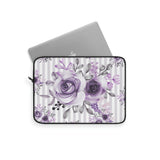 Laptop Sleeve-Soft Purple Floral-Soft Purple Pinstripes-White