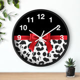 Wall Clock-Glam Red Bow-Snow Leopard-Black