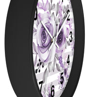 Wall Clock-Soft Purple Floral-Soft Purple Horizontal Stripes-White