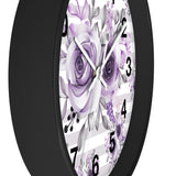 Wall Clock-Soft Purple Floral-Soft Purple Horizontal Stripes-White