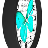 Wall Clock-Aqua Butterfly-Illegible Cursive-10"x10"in