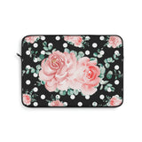 Laptop Sleeve-Lush Pink Floral-White Polka Dots-Black