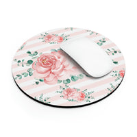 Mouse Pad-Lush Pink Floral-Pink Horizontal Stripes-White