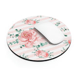 Mouse Pad-Lush Pink Floral-Pink Horizontal Stripes-White