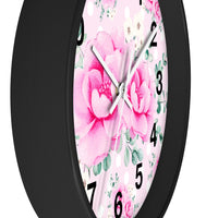 Wall Clock-Magenta Pink Floral-White Polka Dots-Pink