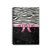 Small Spiral Notebook, 6x8in-Glam Pink Bow-Zebra-Black Glitter