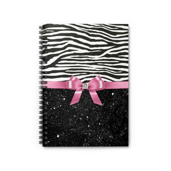 Small Spiral Notebook, 6x8in-Glam Pink Bow-Zebra-Black Glitter