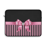 Laptop Sleeve-Glam Pink Bow-Pink Black Pinstripes-Black