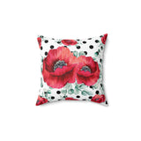 Square Pillow-Rouge Red Floral-Black Polka Dots-White