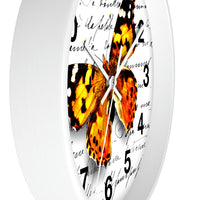 Wall Clock-Orange Butterfly-Illegible Cursive-10"x10"in