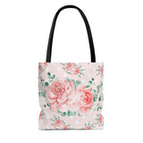 Tote Bag-Lush Pink Floral-White Polka Dots-Pink