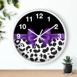 Wall Clock-Glam Purple Bow-Snow Leopard-Black