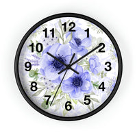 Wall Clock-Soft Blue Floral-Blue Stencil-White