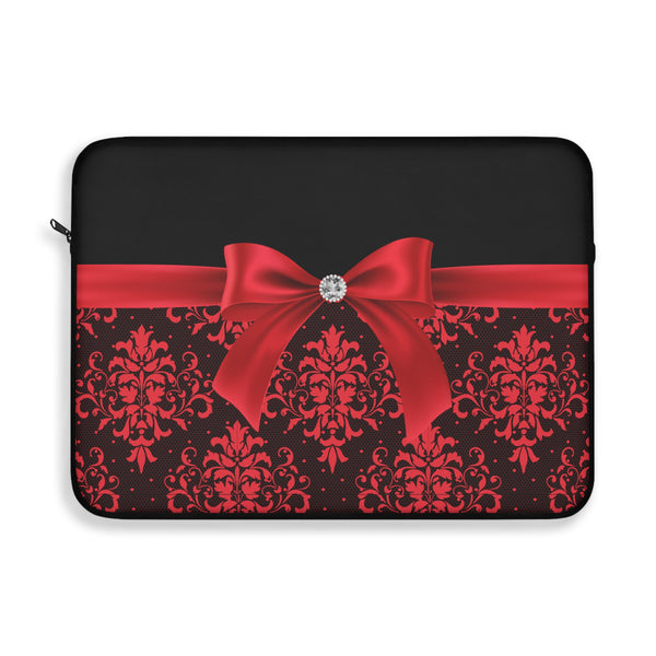 Laptop Sleeve-Red Bow-Red Lace-Black