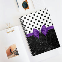 Small Spiral Notebook, 6x8in-Glam Purple Bow-Black Polka Dots-Black Glitter