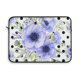 Laptop Sleeve-Soft Blue Floral-Black Polka Dots-White