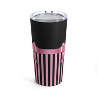 Tumbler 20oz-Glam Pink Bow-Black Pink Pinstripes-Black