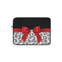 Laptop Sleeve-Glam Red Bow-Grey Leopard-Black