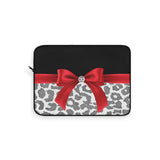 Laptop Sleeve-Glam Red Bow-Grey Leopard-Black