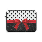 Laptop Sleeve-Glam Red Bow-Black Polka Dots-Black Glitter