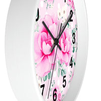 Wall Clock-Magenta Pink Floral-White Polka Dots-Pink