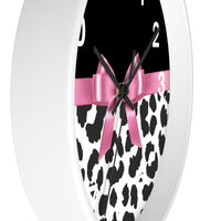 Wall Clock-Glam Pink Bow-Snow Leopard-Black