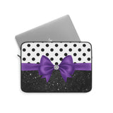 Laptop Sleeve-Glam Purple Bow-Black Polka Dots-Black Glitter