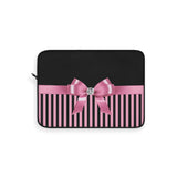 Laptop Sleeve-Glam Pink Bow-Pink Black Pinstripes-Black