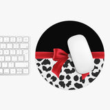 Mouse Pad-Glam Red Bow-Snow Leopard-Black