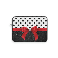 Laptop Sleeve-Glam Red Bow-Black Polka Dots-Black Glitter