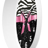 Wall Clock-Glam Pink Bow-Zebra-Black Glitter