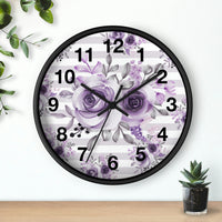 Wall Clock-Soft Purple Floral-Soft Purple Horizontal Stripes-White