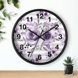 Wall Clock-Soft Purple Floral-Soft Purple Horizontal Stripes-White