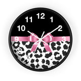 Wall Clock-Glam Pink Bow-Snow Leopard-Black