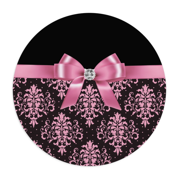 Mouse Pad-Glam Pink Bow-Pink Lace-Black