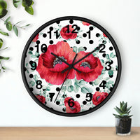 Wall Clock-Rouge Red Floral-Black Polka Dots-White