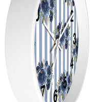 Wall clock-Stormy Blue-Floral Pinstripes