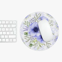 Mouse Pad-Soft Blue Floral-Blue Stencil-White