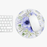 Mouse Pad-Soft Blue Floral-Blue Stencil-White