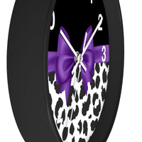 Wall Clock-Glam Purple Bow-Snow Leopard-Black