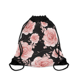 Drawstring Bag-Pink Rose-Pink Stencil-Black